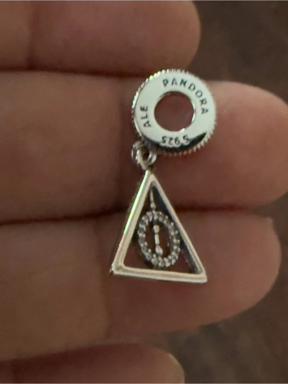 Pandora Silver Triangle Dangle Charm with Crystal Ring